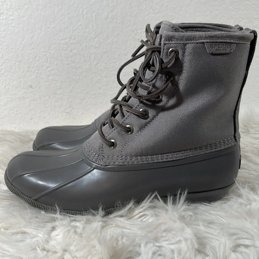 Sperry Saltwater Duck Boots Canvas Waterproof Grey Men's Size 10 NEW
